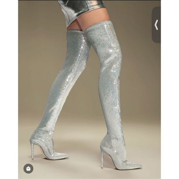 NWOT Stuart Weitzman Womens Ultrastuart Xcurve Over The Knee Boots Silver Sz 7 - Picture 3 of 11